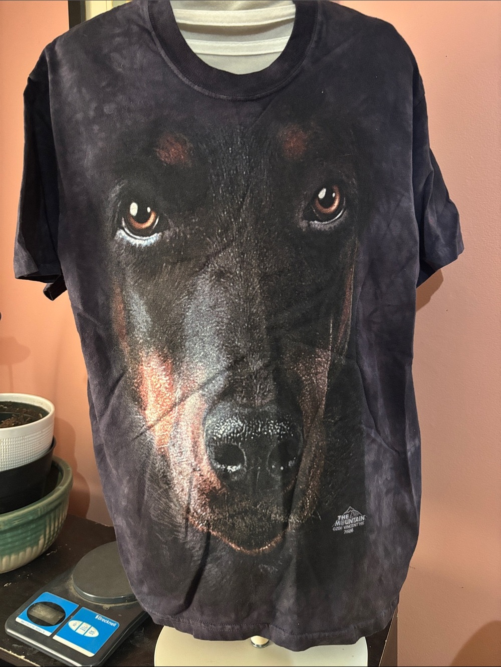 The Mountain Black Doberman Face Graphic Tee Size Small Tie Dye